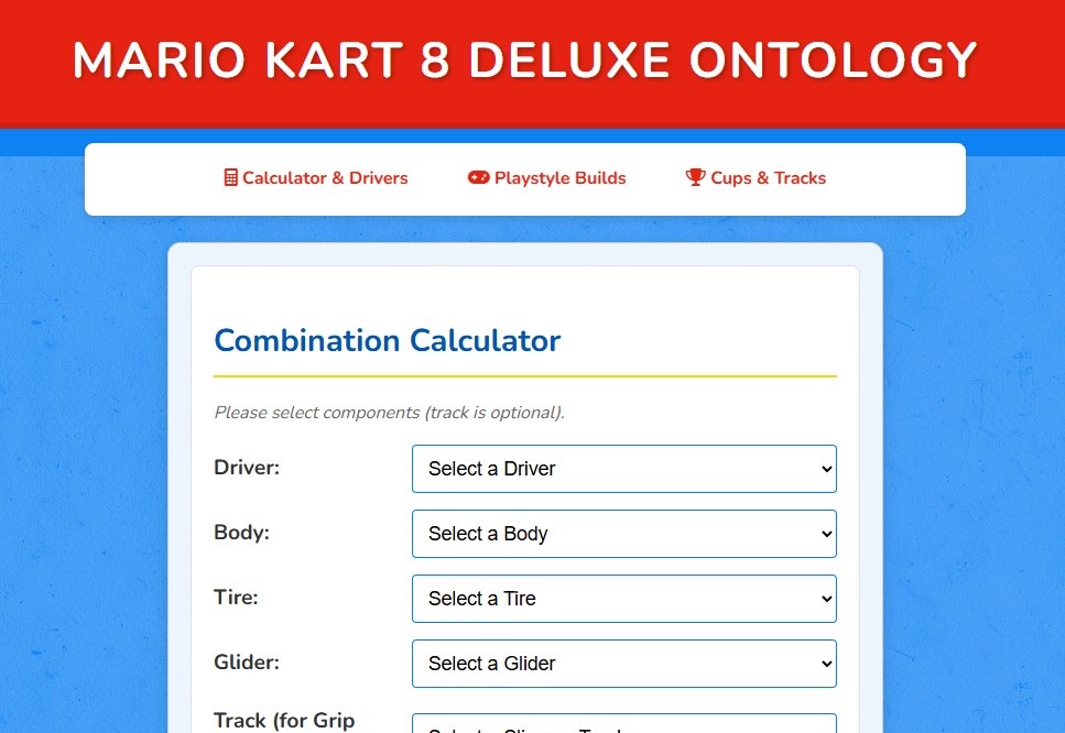 Mario Kart build optimizer interface