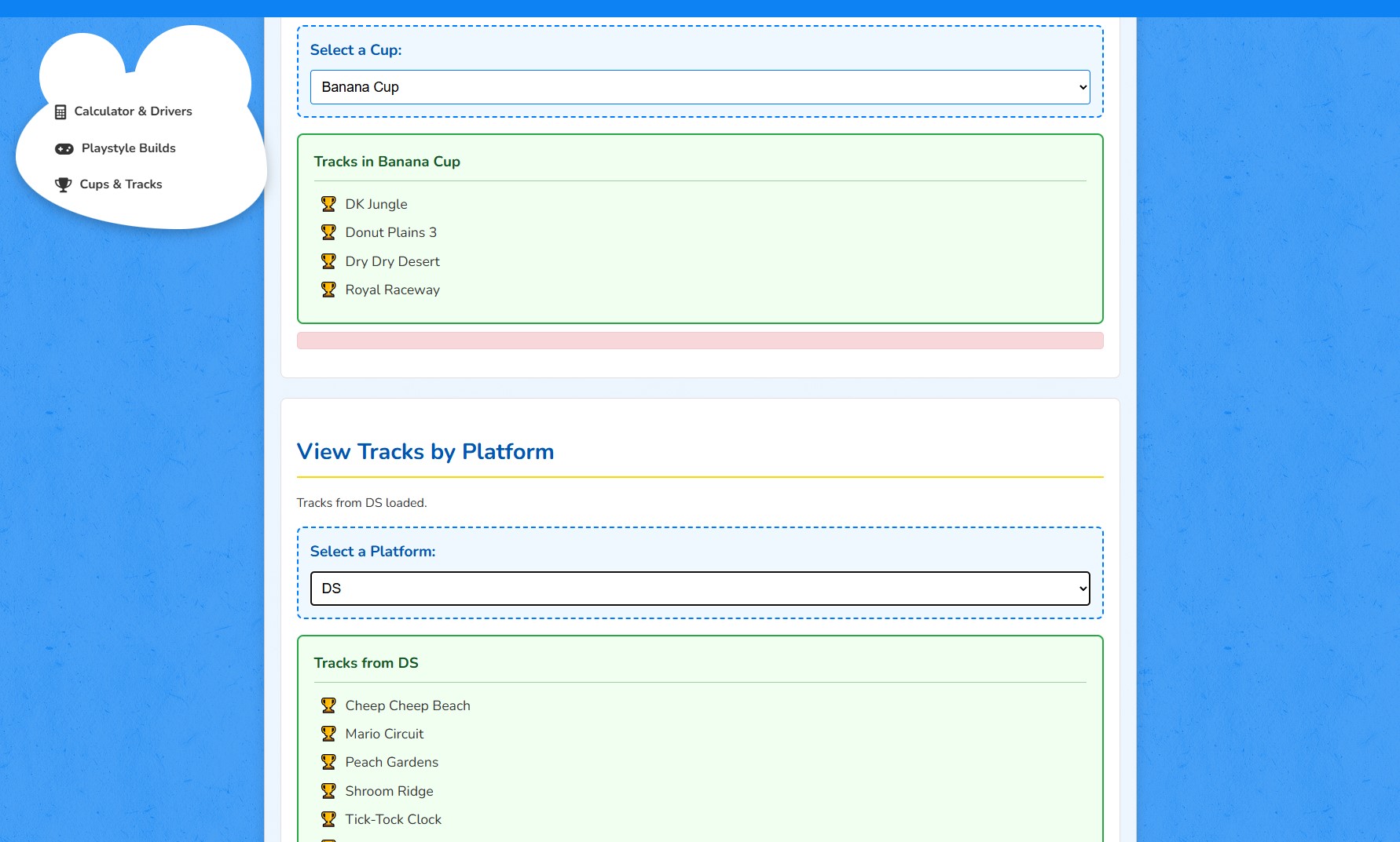 Mario Kart cups and tracks explorer