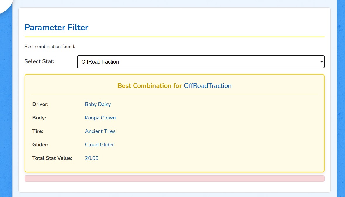 Mario Kart parameter filter interface