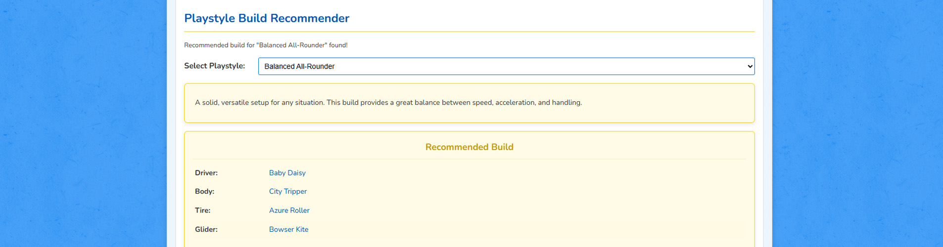 Screenshot from the Ontology Websites Playstyle Build Recommender
