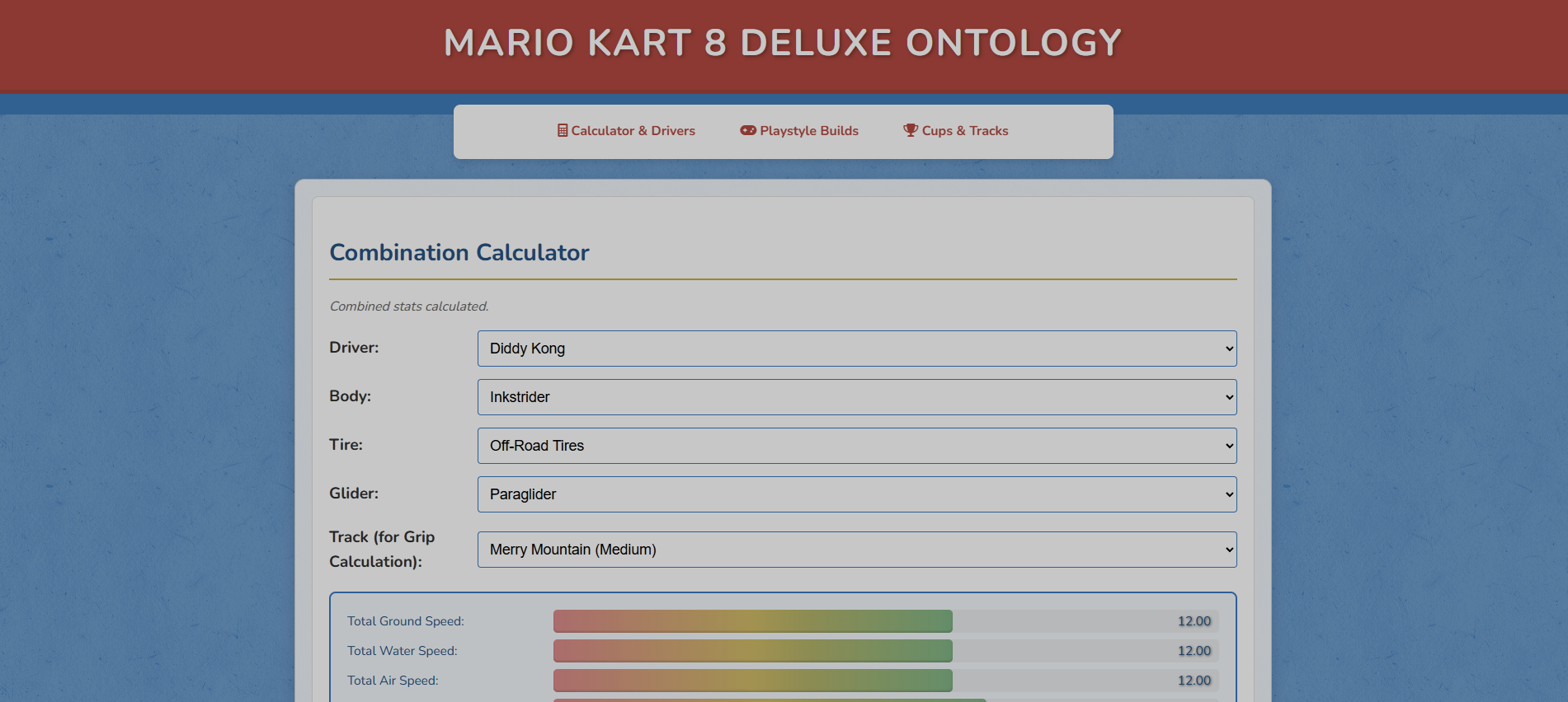 Mario Kart build optimizer interface